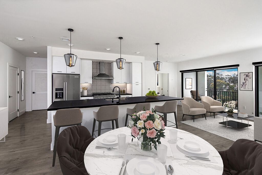 Dining area at Chromatic Flats Apartments in San Diego CA